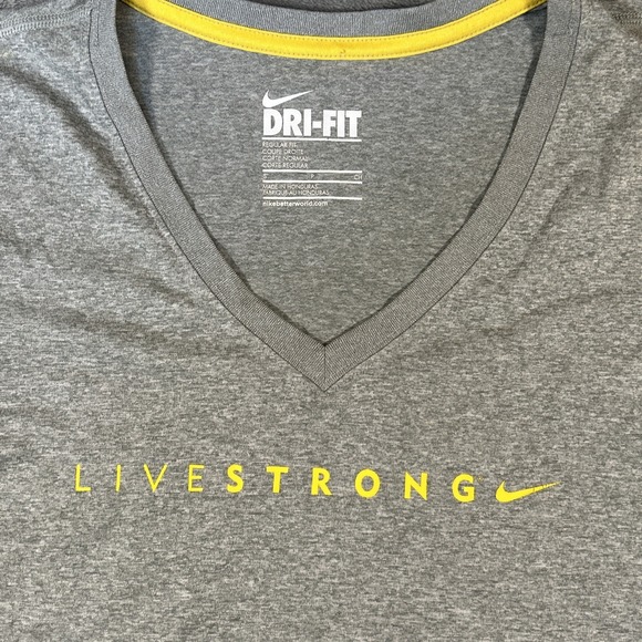 Nike dri fit womens Livestrong v neck shirt Size Small Gray Yellow - Picture 2 of 8
